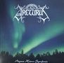 Der Text "Arcturus" steht oben, "Aspera Hiems Symfonia" unten. Nordlichter scheinen über einem dunklen Wald., LP