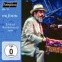 "Dr. John Live at Rockpalast 1999", FSK 0, links Textblock, rechts Musiker am Klavier mit Hut und Bart, lebendige Bühnenbeleuchtung., 1 CD und 1 DVD