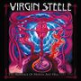 "Virgin Steele" und "The Marriage of Heaven and Hell Part Two" in einer surrealen, farbenfrohen Illustration dominiert von Rosa und Blau., 2 LPs