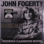 "JOHN FOGERTY", "LEGACY", "the CREEDENCE CLEARWATER REVIVAL years", schwarz-weißes Foto eines Mannes im Holzstuhl., CD