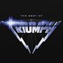 Text: "The Best of Triumph". Metallic Logo-Design, strahlend und geometrisch, vor schwarzem Hintergrund., CD