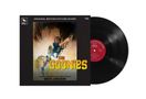 "THE GOONIES" steht in großen gelben Buchstaben auf einem Plattencover. Ein Abenteuer-Illustration zeigt Jugendliche in einer Höhle., LP