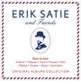 "ERIK SATIE and Friends", Musik von Satie und anderen. Illustration: Mann mit Hut und Brille. Rand in Rot und Blau., 13 CDs