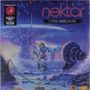 Nektar "Time Machine" oben; links ein Label "Limited Edition Magenta Vinyl". Sci-Fi-Illustration: Wesen, Wasser, futuristische Strukturen., LP
