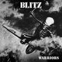 "BLITZ" oben, "WARRIORS" unten. Illustration: Skelett reitet ein Flugzeug, düstere Flugmotivszenen., Single 7"