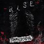 „Rise“ in weißer Schrift oben, darunter schwarze Engelsflügel. Unten ein weißes Banner: „Tom#KeiferBand“.