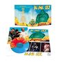 Oben steht "BLINK 182", darunter "Buddha". Das Albumcover zeigt einen grünen Buddha mit gelbem Hintergrund. Bunte Schallplatte.