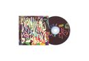 Künstlerisch bemalte CD-Hülle mit bunten, chaotischen Farbspritzern. Weiße, unleserliche Schrift dominiert den Stil., CD