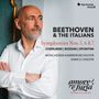 Texte: "BEETHOVEN & THE ITALIANS", "Symphonies Nos. 5, 6 & 7", "CHERUBINI | ROSSINI | SPONTINI". Ein Mann mit verschränkten Armen., 3 CDs