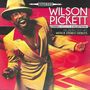 "Stereo Wilson Pickett Stereo Singles Collection His 28 Biggest Hits with 8 Stereo Debuts".  
Ein lachender Mann im gelben Anzug.