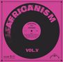 Text: "AFRICANISM VOL.V" und "SUPER SPECIAL STEREO 33 RPM". Design in Schwarz und Pink mit retro Schallplattenmotiv., 2 LPs