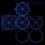 Text: "RESONANCE" und Buchstaben A, B, C, D, I, R.  
Illustration: Blaue geometrische Formen auf schwarzem Hintergrund.