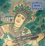 Text: „heimat“. Eine Frau in traditioneller Kleidung hält ein Gewehr, mit Blumenkranz. Im Hintergrund ein Haus und Bäume., LP