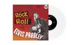 "El Rock and Roll de Elvis Presley" steht auf rotem Hintergrund. Ein Schwarz-Weiß-Foto von Elvis mit Gitarre ist sichtbar., Single 7"