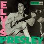 Text: „ELVIS PRESLEY“, „HIS MASTER'S VOICE“. Schwarz-weißes Foto eines Mannes, singend mit Gitarre., LP