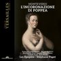 Texte: "L'Incoronazione di Poppea", "Monteverdi". Frau in historischem Gemälde mit aufwendiger Frisur und Kleidung., 3 CDs