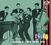 "MIKE PEDICIN ROCKS" in fetten Buchstaben, eine Band in Anzügen mit Instrumenten, Grafik mit retro Stil., CD