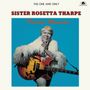Oben steht: "THE ONE AND ONLY SISTER ROSETTA THARPE." Unten "Precious Memories." Eine Frau mit Gitarre vor blauem Hintergrund., LP