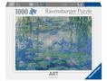 "1000 Ravensburger Puzzle. ART collection. Monet-Gemälde mit Seerosen und herabhängenden grünen Zweigen in Blau- und Grüntönen.", Spiele