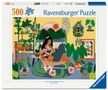"500 Ravensburger Puzzle" oben, "Original Ravensburger Quality Since 1891" unten, Illustration: Frau in Pflanzenumgebung., Spiele