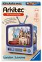 "Arkitec 3D Wooden Build", "12-99", "107 Teile", "1.5+ h", "London | Londres". Ein Fernseher mit Miniatur von London., Spiele