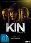 „KIN Staffel 2. Nur Blut kann Blut vergelten.“ Drei Personen, ernst blickend, vor dunklem Hintergrund., 2 DVDs
