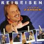 "REIBEISEN" oben, "FRANK ZANDER" daneben. Ein Mann zeigt fröhlich auf Fotos, die an einer Leine hängen., CD