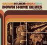 Text: "Gregor Hilden Organ Trio, Down Home Blues feat. Big Daddy Wilson." Drei Retro-Instrumentenfotos, Musik-Albumstil., CD