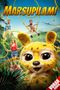 Text: MARSUPILAMI, VORAB COVER.  

Ein lächelndes, gelbes Tier mit großen Augen im Vordergrund; Menschen im Dschungel schwingen an seinem langen Schwanz., DVD