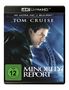 "4K ULTRA HD", "TOM CRUISE", "MINORITY REPORT", FSK 12-Logo; ein Mann in dynamischer Pose im Hintergrund., 1 Ultra HD Blu-ray und 1 Blu-ray Disc