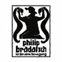 "philip bradatsch ich bin eine bewegung." Silhouette eines Mannes mit Hut, der zwei Gegenstände hochhält., LP