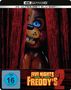 „4K Ultra HD + Blu-ray“, „Five Nights at Freddy's 2“, „FSK ab 16“. Ein animatronischer Bär schaut hinter roten Vorhängen hervor.