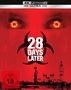 "28 Days Later", "FSK ab 18", "4K Ultra HD". Rote Augen mit Infektionssymbol, unten schwarze Skyline mit Figur., Ultra HD Blu-ray
