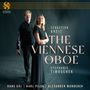 "The Viennese Oboe: Sebastian Breit, Stephanie Timoschek. Hans Gál, Karl Pilss, Alexander Wunderer."  
Zwei Personen in eleganter Kleidung vor dunklem Hintergrund. Oben links ein stilisiertes Logo mit goldenen Linien.