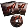 CD-Cover-Design, „ELYISION“ und „IDENTITY“. Mensch kniet mit roter Flagge in stürmischer Umgebung., CD