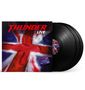 Text: "THUNDER LIVE". Eine britische Flagge und mehrere schwarze Schallplatten sind sichtbar., 3 LPs