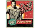 "Dick Brave", Retro-Design, Mikrofon-Symbol, "Back for Good", Mann in Vintage-Kleidung mit umgedrehtem Schlüssel im Hintergrund.