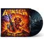 Text: "HANSEN", "Born With a Hammer". Illustration: Ein lachender Teufel mit Gitarre umgeben von Flammen und Lava., LP