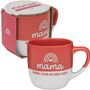 „mama, SCHÖN, DASS ES DICH GIBT!“ steht auf einer roten und weißen Tasse mit Regenbogenmotiv. Verpackung enthält „mamas lieblingstasse“.