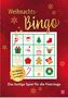 "Das lustige Spiel für die Feiertage." Illustratives Weihnachtsbingo mit festlichen Symbolen.
