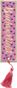 Der Stickerei-Text lautet "Autumn". Rosa Lesezeichen mit blauen Punkten und beige Stickerei, unten rosa Quaste., Diverse