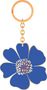 Ein goldfarbener Schlüsselring mit einer blauen Blumenform als Anhänger, verbunden durch mehrere Kettenglieder., Diverse