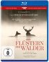 "Das Flüstern der Wälder" in roter Schrift, FSK 0. Zwei Hirsche im Wasser, neblige Atmosphäre. Blu-ray-Hülle.