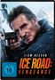 „Ice Road: Vengeance“, Liam Neeson mit Pistole, verschneite Landschaft, gebrochener Spiegel, Altersfreigabe 16., DVD