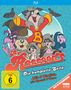 "The Raccoons" DVD-Cover, Cartoon-Waschbär im roten Anzug mit Freude umgeben von bunten Tierfiguren. FSK ab 6. Alle 5 Staffeln.