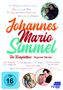 Text: "Johannes Mario Simmel", "Die Komplettbox", "Die gesamte Filmreihe", FSK 16. Drei runde Filmfotos, romantische Szenen., 13 DVDs