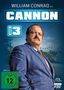 Aufschrift: "William Conrad ist Cannon, Staffel 3." Ein Mann im Anzug steht selbstbewusst vor einer Stadtlandschaft., 6 DVDs