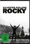 Oben steht "SYLVESTER STALLONE ROCKY". Darunter hebt eine Person in Trainingsanzug triumphierend die Arme., DVD