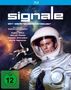 „signale ein weltraumabenteuer“. Astronaut im Vordergrund, Raumschiff und ein anderer Astronaut im Hintergrund.