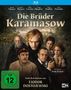 "Die Brüder Karamasow" steht groß in der Mitte. Darunter "Nach dem Roman von Fjodor Dostojewski". Mehrere Personen sind abgebildet.
